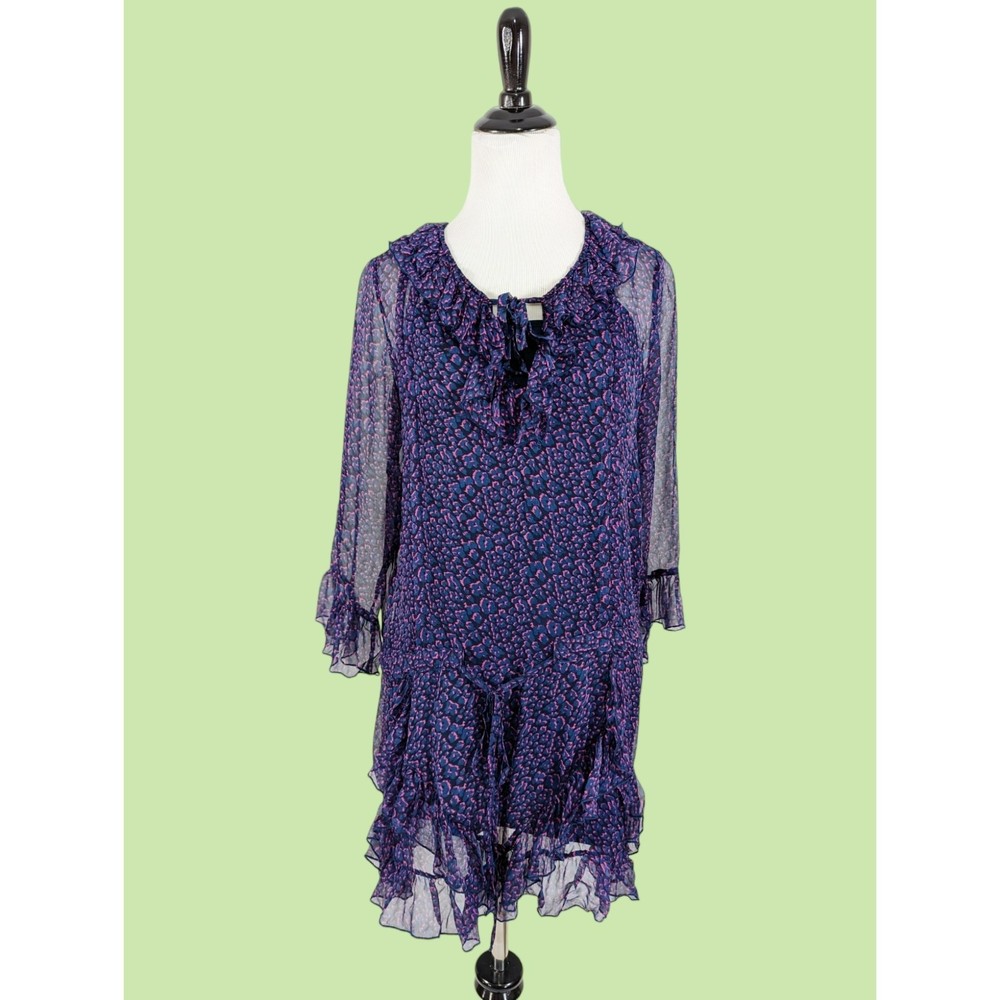 Anna‎ Sui Mini dress S Silk ruffle Silk camisole Insert Long Sleeves Keyhole Tie